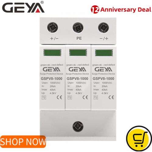 GEYA PV SPD 2P 3P 600V 1000V DC Surge Protector SPD DC 500V 40KA