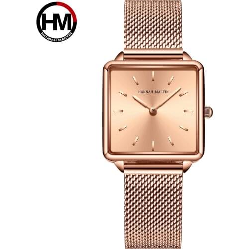Hannah Martin Womens Watch Rose Gold Japan Movement Women Watches Simple Fashion Watch Ladies Square Watch Relogio Feminino