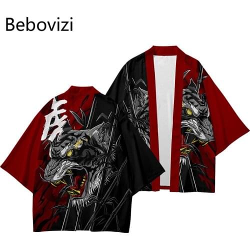 Women Men Cosplay Yukata Clothing Harajuku Kimono + Pants Sets Two-piece Suit Plus Size 6XL 5XL Tiger Print Japanese Cardigan