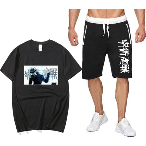 2021 Anime Jujutsu Kaisen Summer Two Piece Set cotton mens T-shirt Sports Shorts Streetwear Harajuku pantsuit Sets Sweatpants