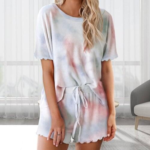 SeeBest 2020 Summer Trendy Print Pajamas Set Round Neck Ruffle Loose Sleepwear Homewear Female Loungwear Pijama Home Clothes