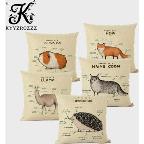 Linen Cartoon Cushion Cover Animal Decorative Pillow Case Sofa Throw Pillowcase Car Seat Accessories Home Textile Decor 45x45cm