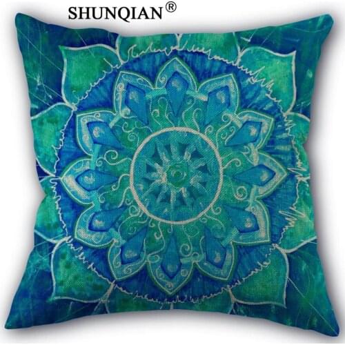Mandala Linen Cotton Pillow Covers Printed Square Home Decorative No Core Pillowcase 45x45cm one side