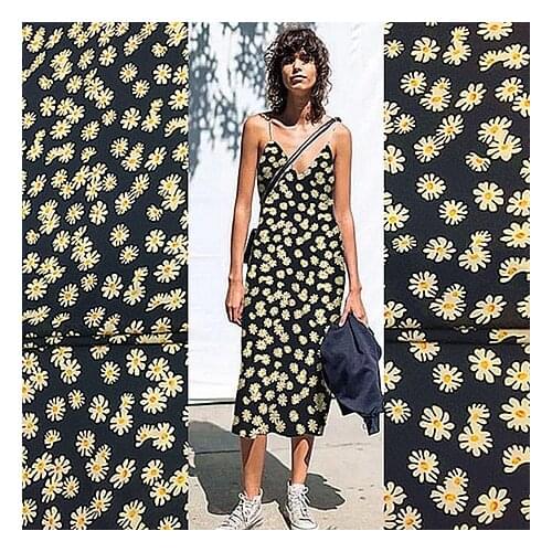 Small daisy digital printing silk double Joe fabric high fashion dress fabric spring and summer customization