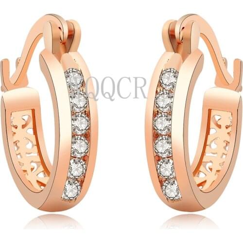 Fashion 925 Silver Color CZ Crystal Color Zircon Earrings Rose Gold Large Hollow Round Earrings Engraved Pendant Earrings Lady