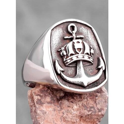 Anchor Crown Navi Men Rings Punk Hip Hop Unique Cool for Boyfriend Male Stainless Steel Jewelry Creativity Gift Wholesale