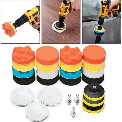 25PCS 3 Inch Polishing Buffing Pad Kit With Suction Cups, Drill Adapters, Sponge Polishing Pads, Wool Buffer Pads