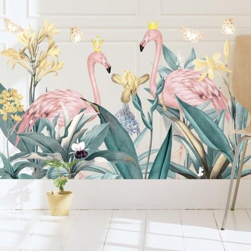 Nordic Flamingo Lovers Green Grass Wall Stickers for Living room Bedroom Removable DIY Vinyl Wall Decals Art Home Decoration