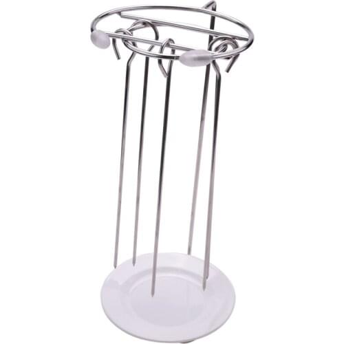 New Portable Stainless Steel BBQ Skewers Needle with Rack Holder Grill for Camping