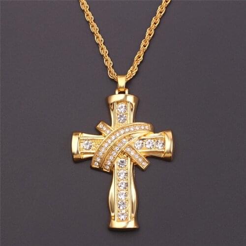 Gothic Faith Cross Pendant Necklace Hip Hop Gold Necklace Crystal Long Necklace Men Women Punk Jewelry Gift 2021