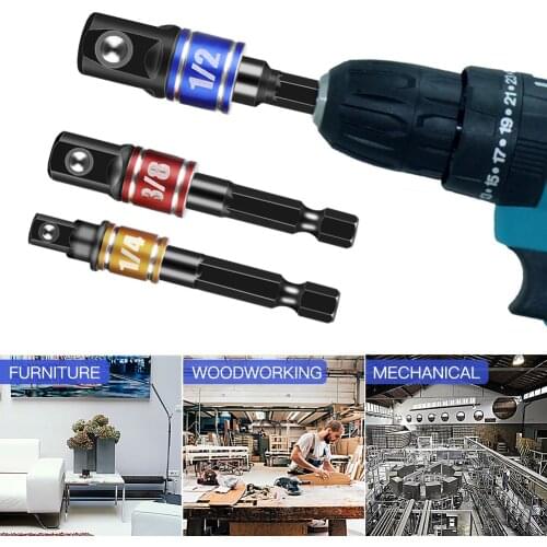 Shank Drill Socket Adapter For Impact Driver with Hex Shank to Square Socket Drill Bits Bar Extension Set 1/4" 3/8" 1/2 Bit Set