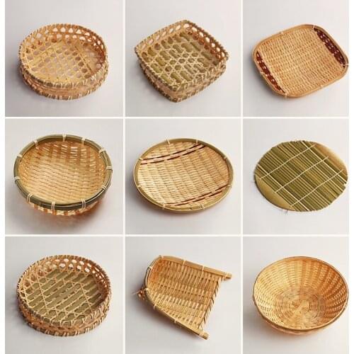 Handmade natural bamboo tray small storage basket fruit bread dried fruits dishe plate tea cake tray
