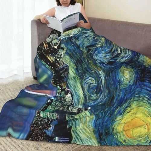 Portable warm flannel Van Gogh blanket Monet Painting blankets for Sofa Sherpa Fleece Bedspread Wrap