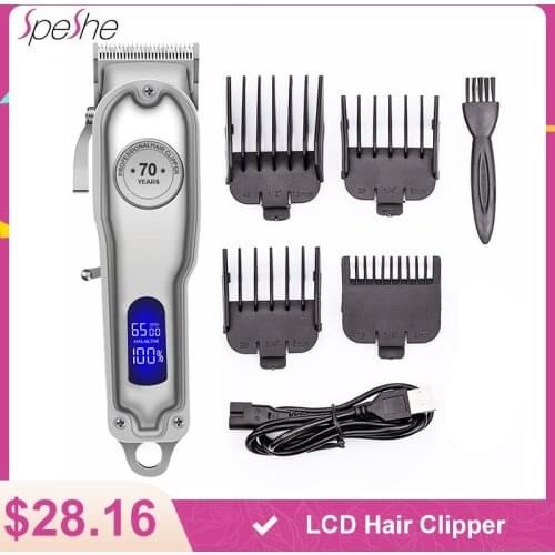 SPESHE LCD Professional Hair Clipper Mens Barber Beard Trimmer Electric Rechargeable USB Cutting Machine Cordless Haircut Adult