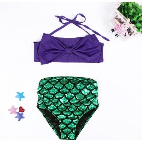 Qunq Toddler Girls Swimsuits 2021 New Two Piece Baby Bath Tub Set Bow Scales Mermaid Kids Swimwear for 2 3 4 5 6 Year Girl