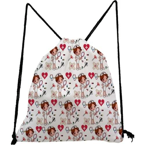 Nurse Printed Backpack High Capacity Eco Reusable Drawstring Bags Cartoon Women Polyester Foldable Storage Bag Unisex Book Bag