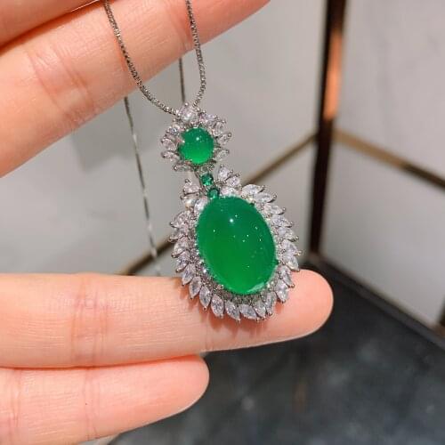 QTT S925 Silver Color Necklace Corundum Pendant Turquoise Jewelry Emerald Gemstone Pendant Necklace For Wedding Bridal Gift