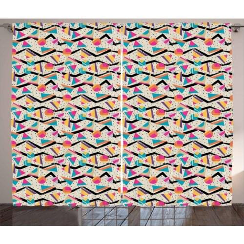 Memphis Shapes Curtains Famous 90s Geometric Artwork Satin Fabric Drapes for Living Room Bedroom 2 Panel Window Set