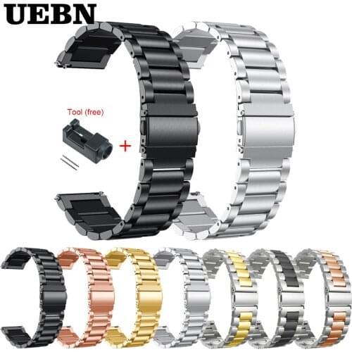 UEBN 20mm 22mm Stainless Steel Replacement Band For HUAWEI WATCH GT 2 42mm 46mm strap HONOR Magic GT for Samsung Active 2 bands
