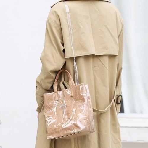 Newhotstacy Bag 03212021 Ladies retro kraft paper bag PVC transparent waterproof single shoulder bag cross body bag