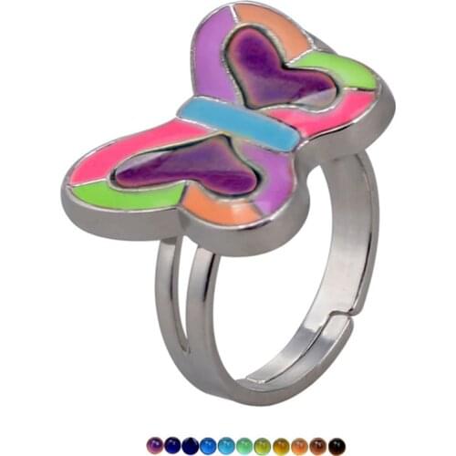 Glows In The Dark Butterfly Adjustable Ring Emotion Feeling Changeable Mood Color Changer Rings Jewelry Kids Christmas Gift