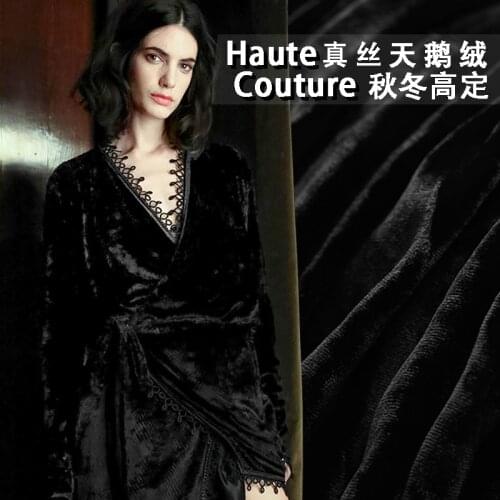 Telas High Quality 100% Silk Velvet Fabric Curtains And Dress silk Fabric Black Textile Fabric For Sewing Material Wholesale