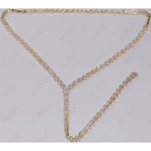 SLJELY Fashion 925 Sterling Silver Long Geometric Chain Necklace Micro Cubic Zirconia Stones for Women Luxury Brand Jewelry