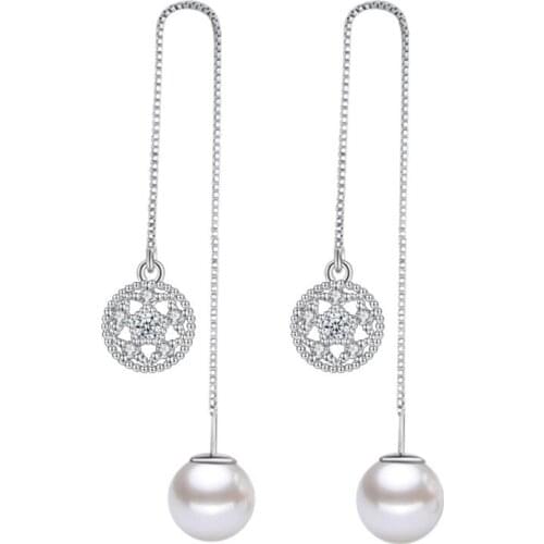 Hot Sale 925 Sterling Silver Fashion Pearl Crystal Flower Ladies`drop Earrings Jewelry Female Birthday Gift No Fade