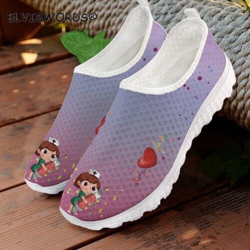 ELVISWORDS Women Shoes Cute Nurse Prints Leisure Slip on Lazy Shoes for Ladies Female Brand Design Comfortable Walking Shoes