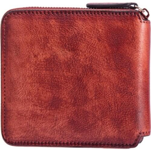 Women Genuine Leather Zipper Mini Wallet Handy Money Pocket Vintage Leisure Female Bifold Multi-Card Holder Coin Purse Bag