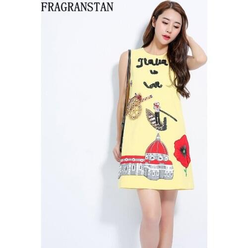 Women Spring Summer High Quality Manual Yellow Brand Mini Dress Fashion Embroidery Sequins Casual Loose Ladies Tank Dress Y222