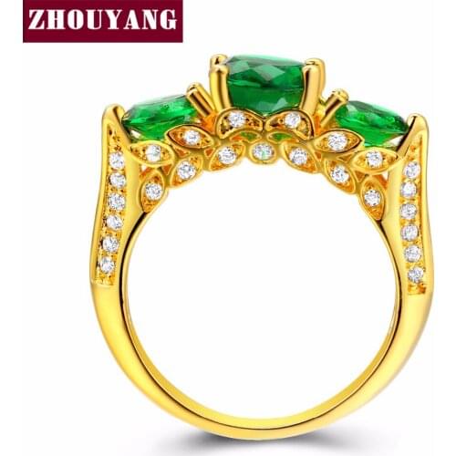 ZHOUYANG Created Green Crystal Green Ring Gold-Color Elegant Jewelry Cubic Zirconia Austrian Crystal Full Size ZYR625