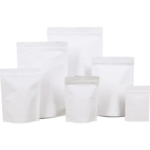 100pcs Matte White Heat Seal Ziplock Packaging Bag Aluminum Foil Pouches Stand Up Ziplock Pouches Reclosable Food Storage Bags