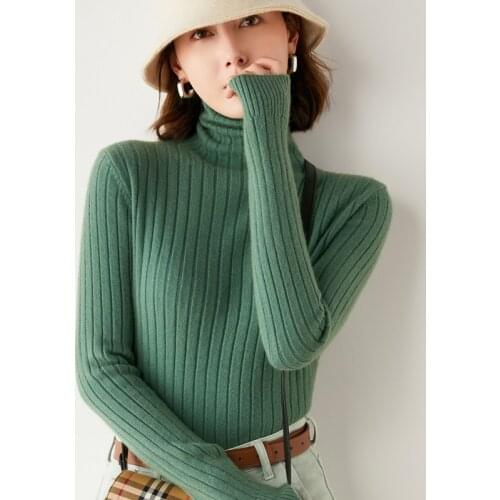 2021 woman winter 100% Cashmere sweaters knitted Pullovers jumper Warm Female Turtleneck blouse blue long sleeve clothing