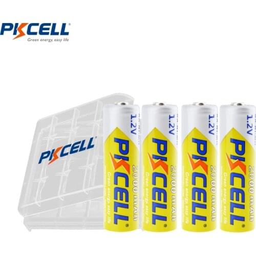 4PC PKCELL 2A 2000mAh 1.2V AA Batteries NI-MH AA Rechargeable Battery Bateria Baterias with 1PC Battery box for flashlight toys