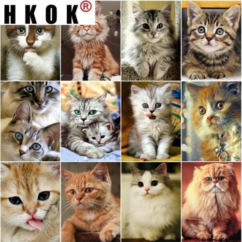 HKOK Diamond Embroidery Cat 5D DIY Diamond Painting Animals Cross Stitch Kit Rhinestones Mosaic Full Layout Home Decoration