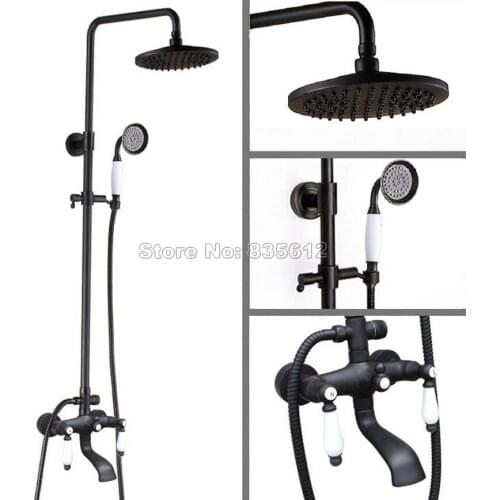 Black Oil Rubbed Bronze Wall Mounted Bathroom Rain Shower Faucet Set Bath Tub Mixer Tap with Handheld Shower+Shower Head Whg146