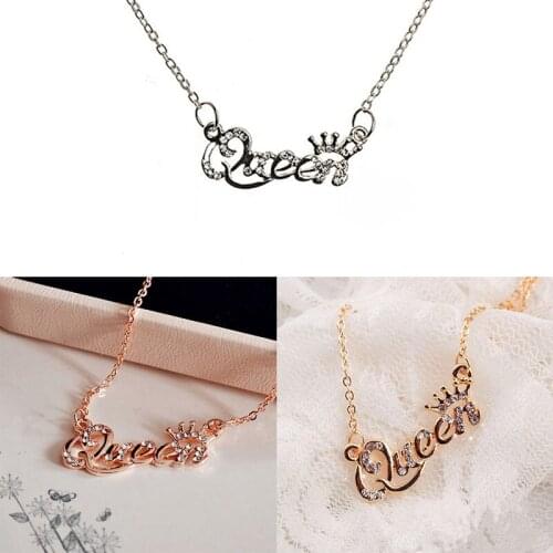 New Fashion Luxury Gold-Color Queen Crown Chain Necklace Zircon Crystal Necklace Women Fashion Jewelry Birthday Present Gifts
