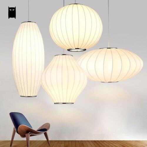 White Silk Ball UFO Waist Long Pendant Light Fixture Nordic Japanese Korean Chinese Art Creative Hanging Lamp Fitting Design