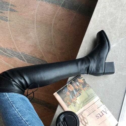 Dovereiss Fashion Womens Shoes Winter Concise Pure Color New Sexy Square toe Block heels Over the knee boots