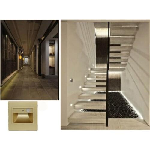PIR Motion Sensor LED Stair Step Light Indoor Embedded Wall Light 1.5W AC85-265V