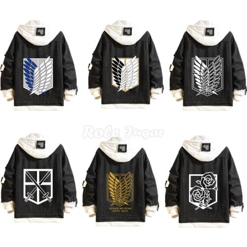 Attack on Titan Jeans Jacket Coat Scout Regiment Cosplay Denim Jacket Autumn Eren Jager Hooded Sweatshirt Outwear C75K245