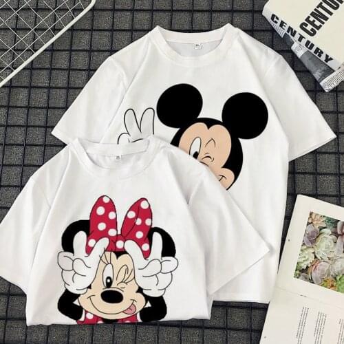 Disney Couple 3D Womens Fashion Mickey Minnie Print Harajuku Summer Top Womens Oversized Short Sleeve Couple T-shirt