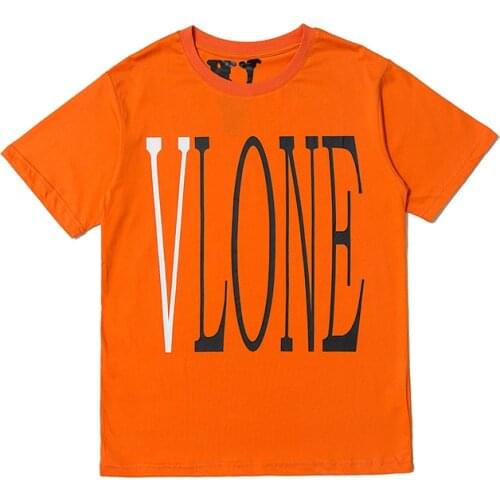 Classic Vlone Short-sleeved Female Couple Loose Street Hip-hop Big V Trend T-shirt Mens Cotton Round Neck 026
