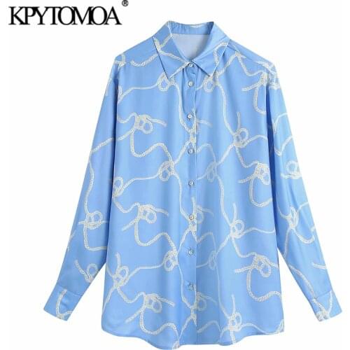 KPYTOMOA Women 2021 Fashion Chain Print Loose Fitting Blouses Vintage Long Sleeve Button-up Female Shirts Chic Tops