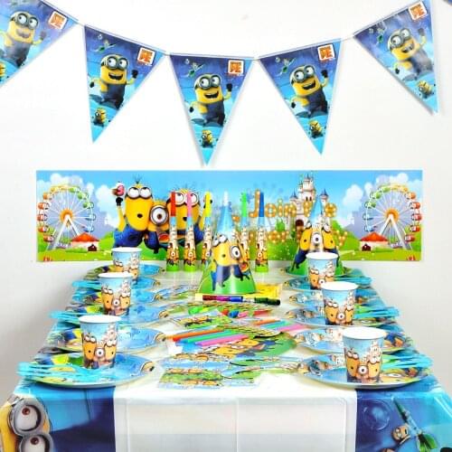 Cartoon Anime Minnions Theme Birthday Party Decoration Supplies Paper Cup Plate Napkins Hat Straw Horn Baby Shower Kids Favors