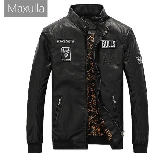 Maxulla Mens Leather Jackets Blue PU Jacket Male Warm Outwear Windbreaker Motorcycle Leather Coats Brand Clothing Mla076