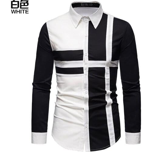 Mens shirt, new European mens shirt, splicing long sleeve shirt, mens shirt, fashion shirt