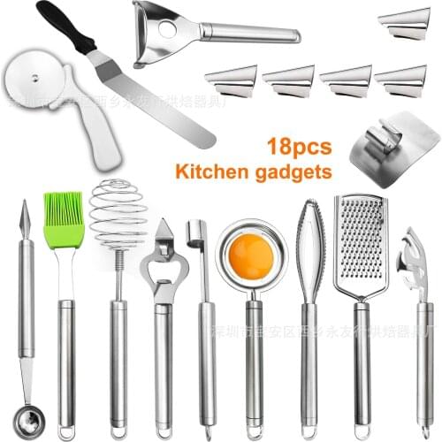 18-piece set kitchen gadgets stainless steel household appliances egg whisk silicone oil sweeping pizza knife baking tools
