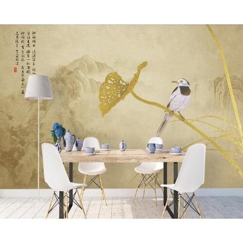 Papel de pared Chinese style classical lotus leaf bird wallpaper mural,living room sofa TV wall bedroom wall papers home decor